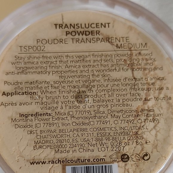 Rachel Couture Translucent Powder ~ Medium 0.28 oz - Picture 2 of 3